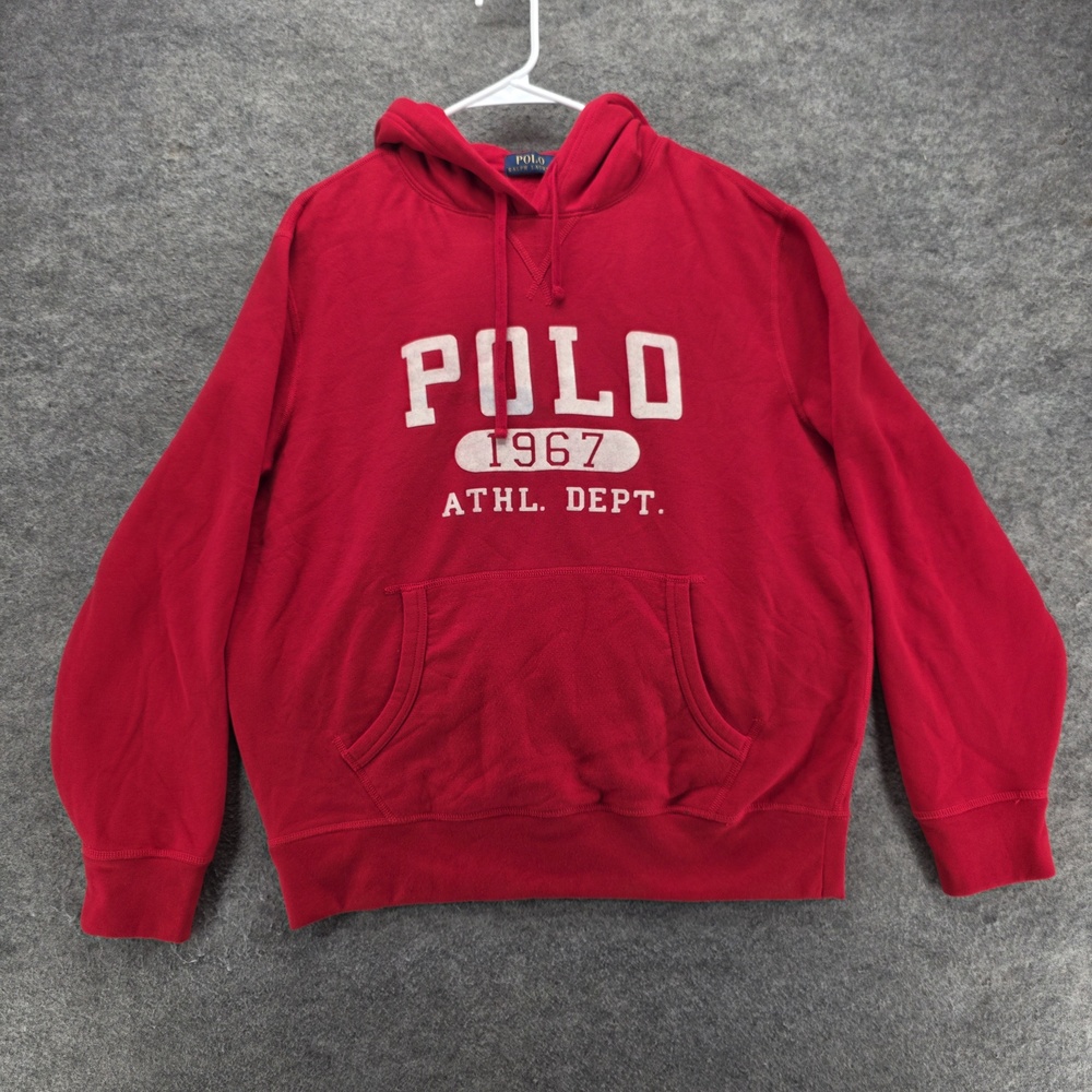 Polo Ralph Lauren Hoodie Mens L Red Pullover Fleece POLO 1967 Graphic Athl Dept